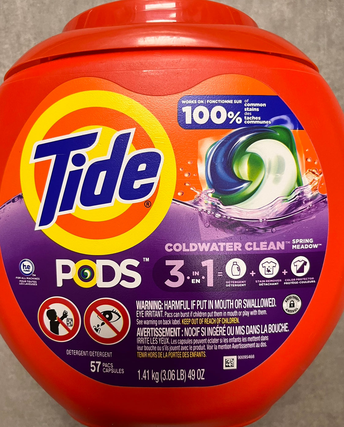 Tide PODS Liquid Laundry Detergent Soap Pacs, Powerful 3-in-1 Clean in One Step, He Compatible, Spring Meadow Scent, 57 Count
