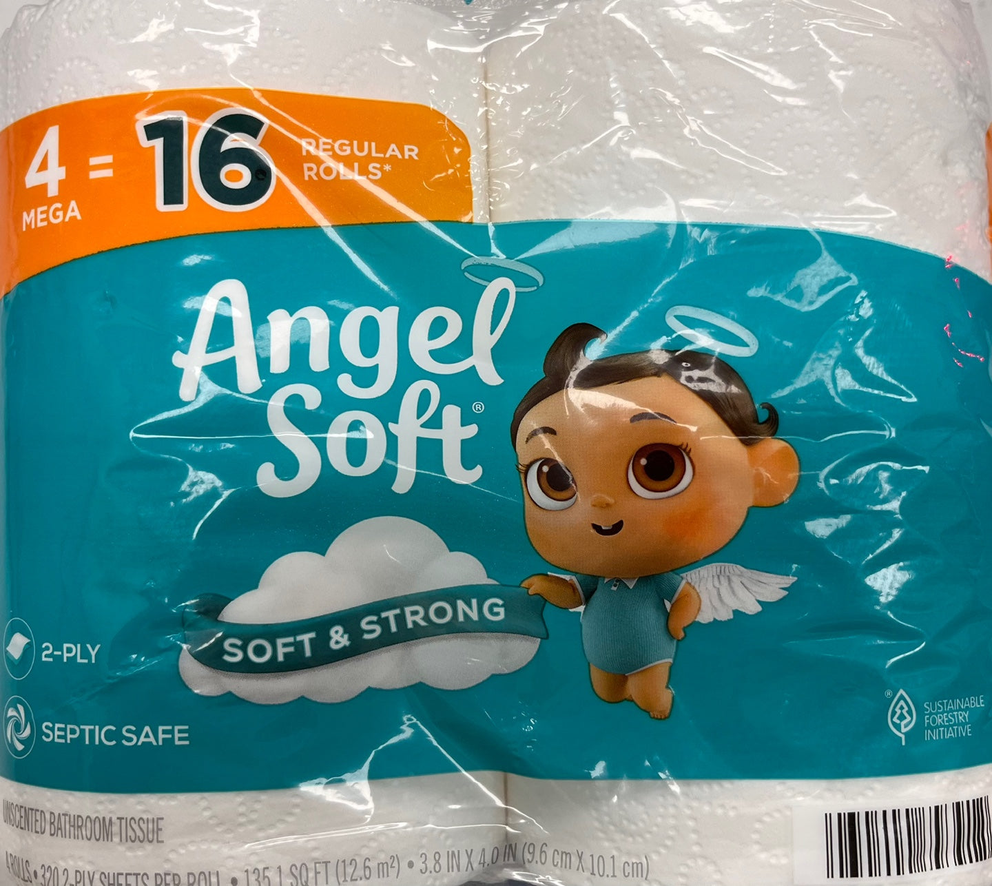 Angel Soft Toilet Paper, 4 Mega Rolls = 16 Regular Rolls, Soft and Strong Toilet Tissue, White