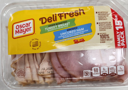 Oscar Mayer Deli Fresh Oven Roasted Turkey Breast, Smoked Uncured Ham Family Pack, 15 oz