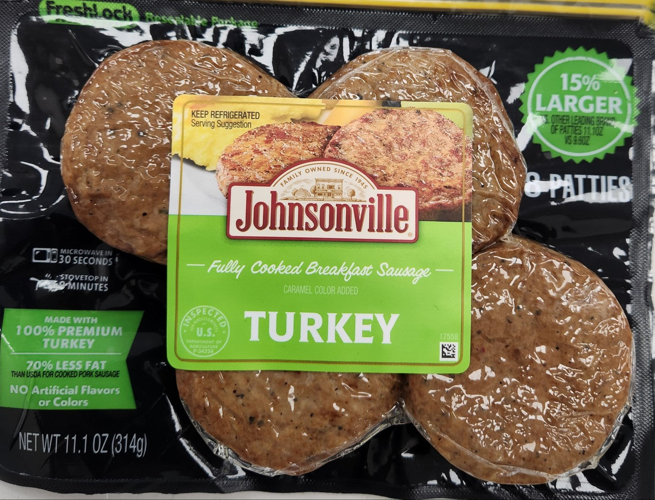 Johnsonville Fully Cooked Turkey Breakfast Sausage Patties, 4 Count