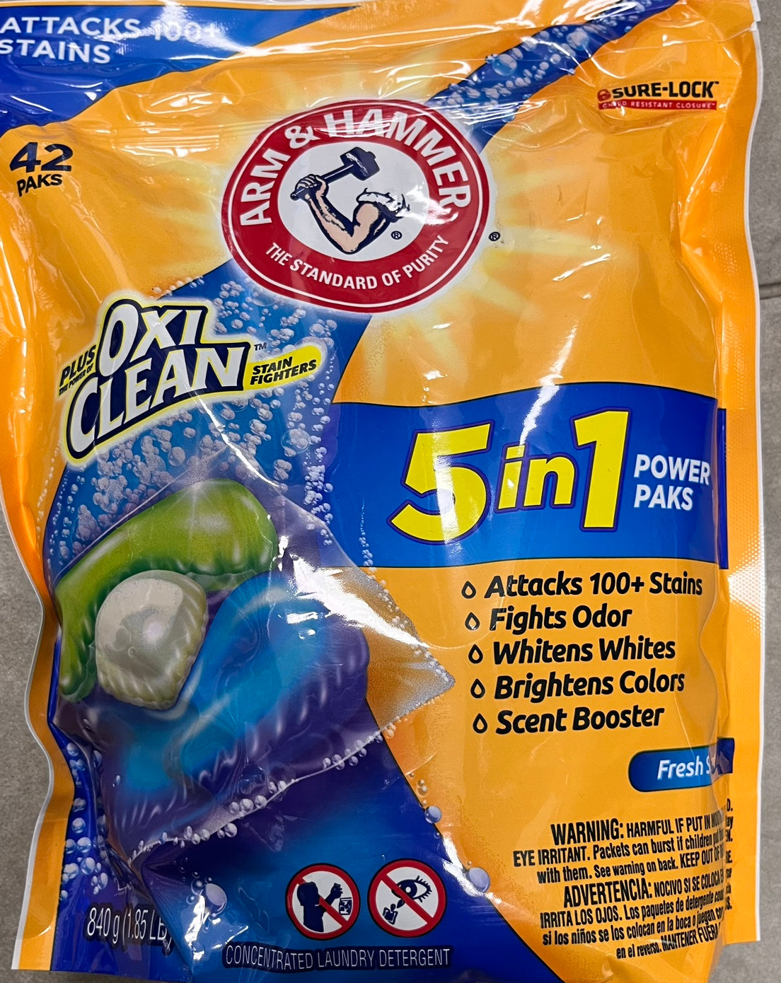 Arm & Hammer plus OxiClean 5-in-1 Power Paks, 42 Paks