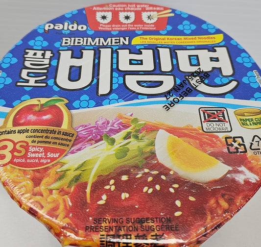 Paldo Fun & Yum Bibim Men Instant Cold Noodles, Brothless Cold Ramen with Sweet & Spicy Seasoning Sauce, 1 Cup