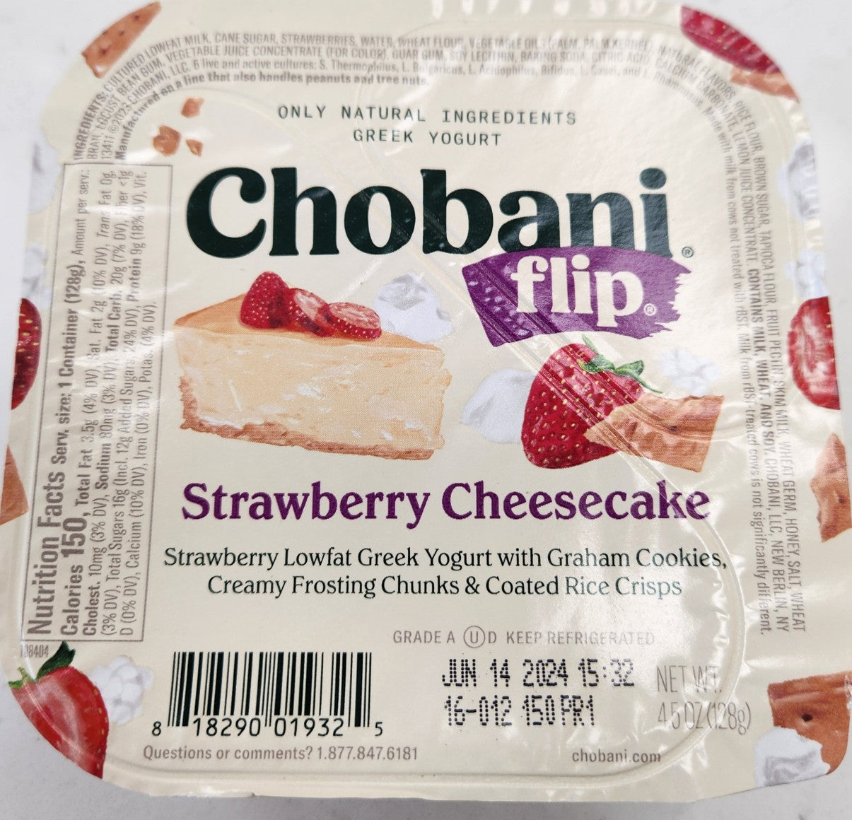 Chobani Yogurt, Greek, Strawberry Cheesecake