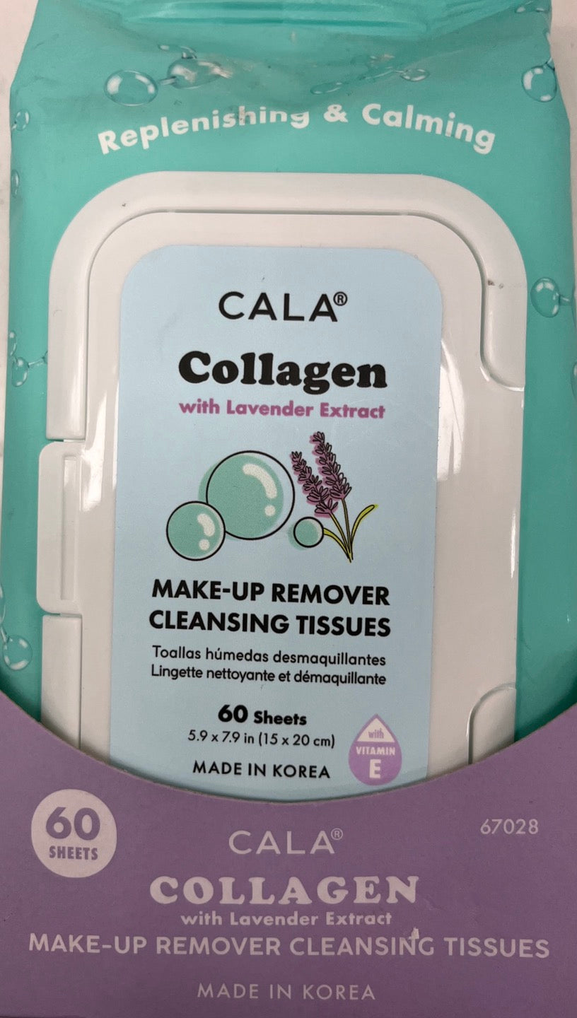 Cala Makeup Remover Cleansing Tissues Collagen with Lavender Extract, 60 Sheets