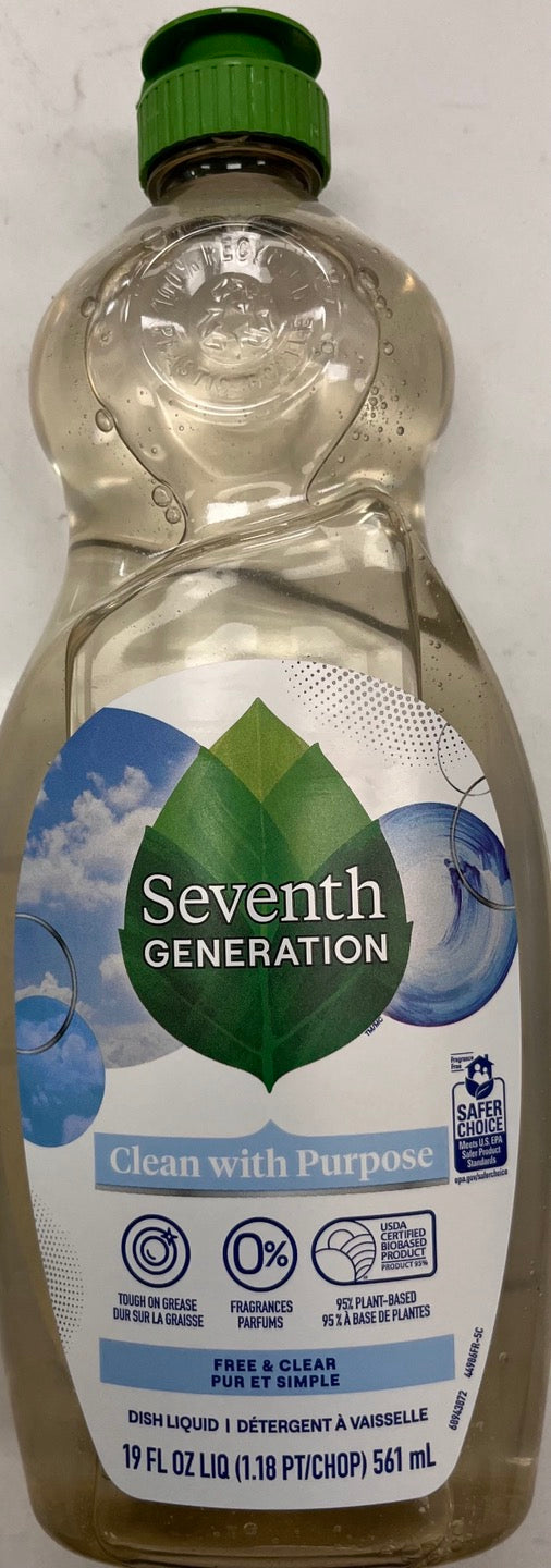 Seventh Generation, Dish Liquid, Free & Clear, 19 fl oz