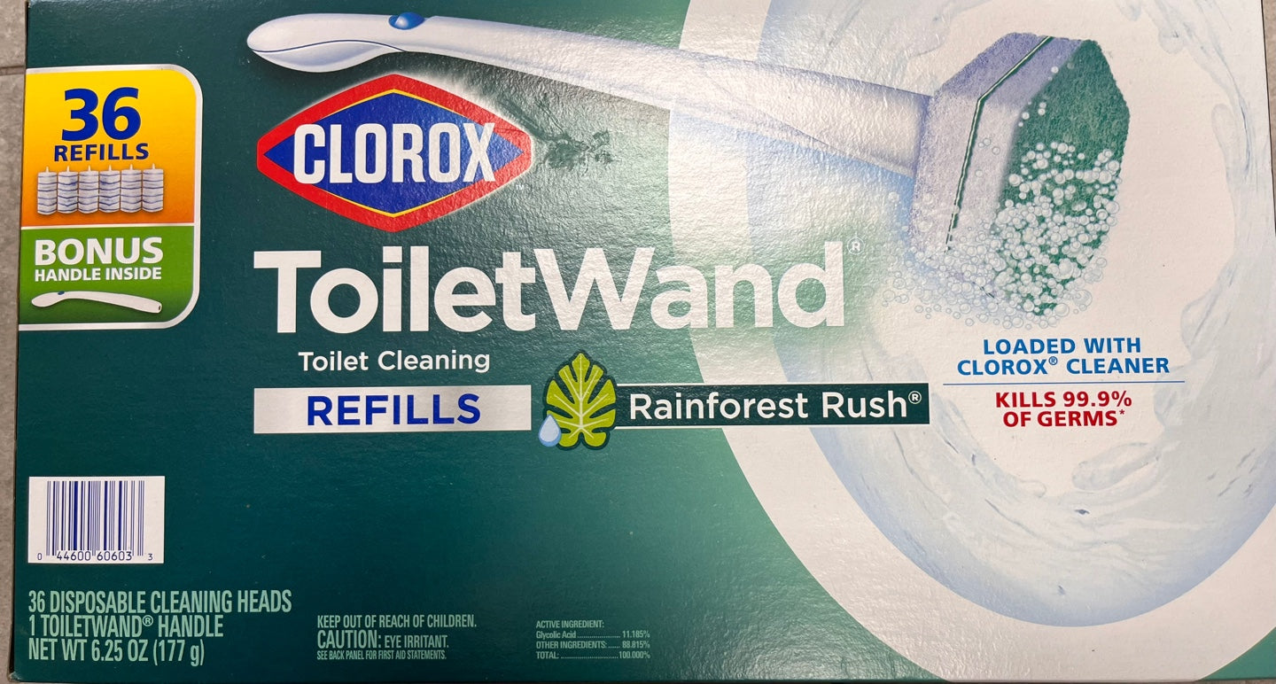 Clorox ToiletWand Disinfecting Refills Wand, Bonus Handle Inside, Rainforest Rush, 36 Count