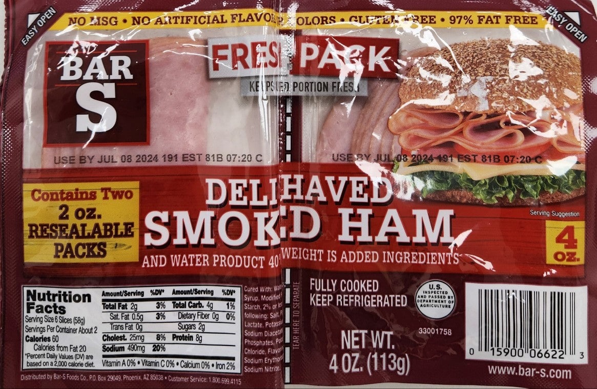 Bar S Deli Shaved Smoked Ham 4 oz